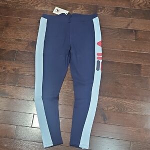 Fila Leggings in Navy and Light Blue with Red Accents